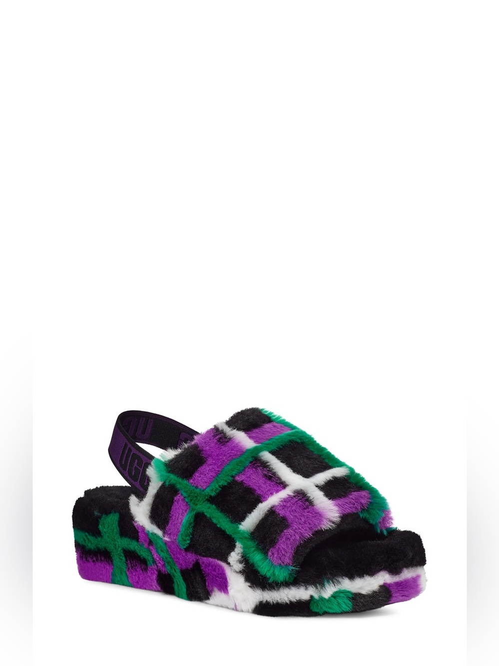 Ugg Fluff Yeah Punk Plaid Slide slippers size 8 women's black purple green